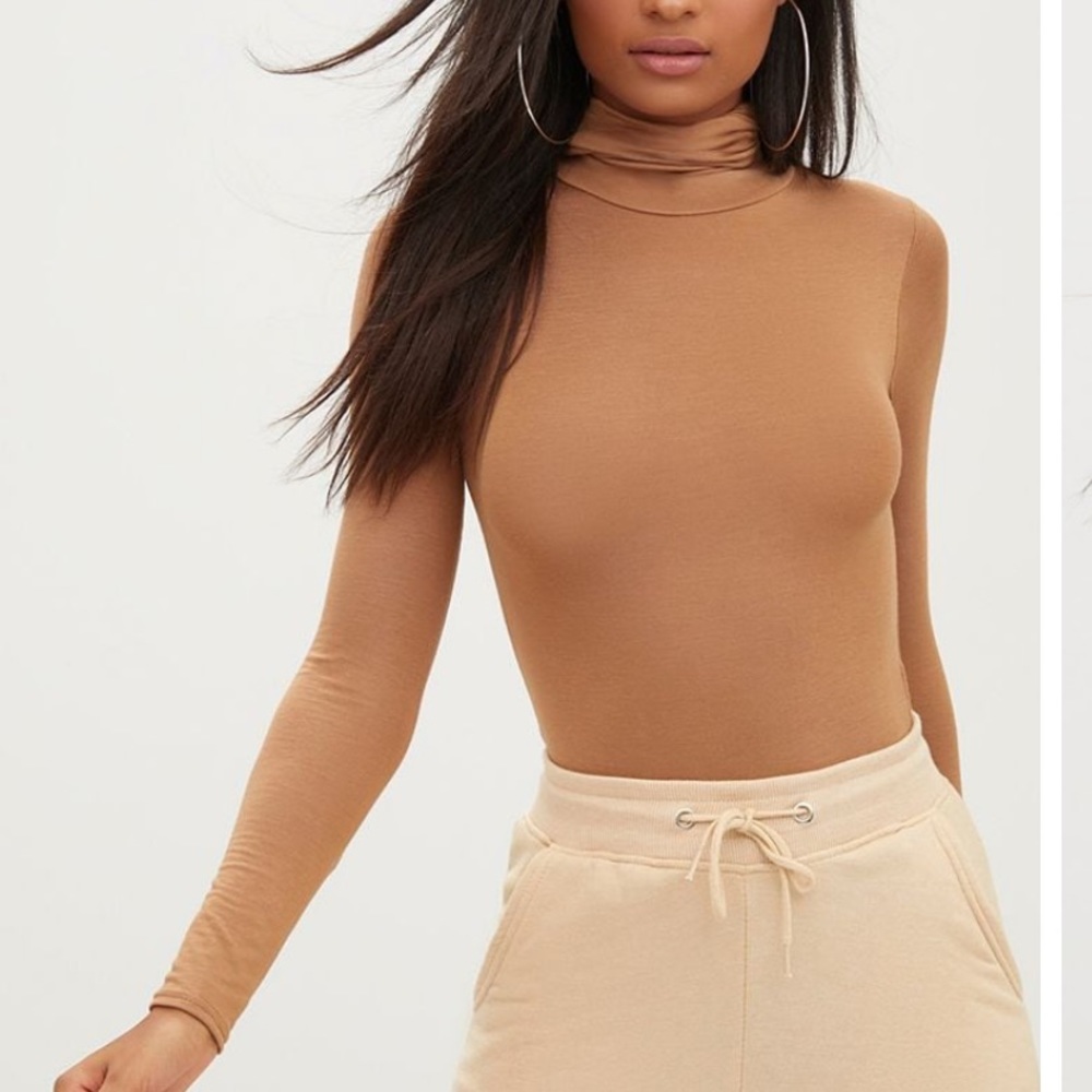 PLT camel roll neck long sleeve body suit